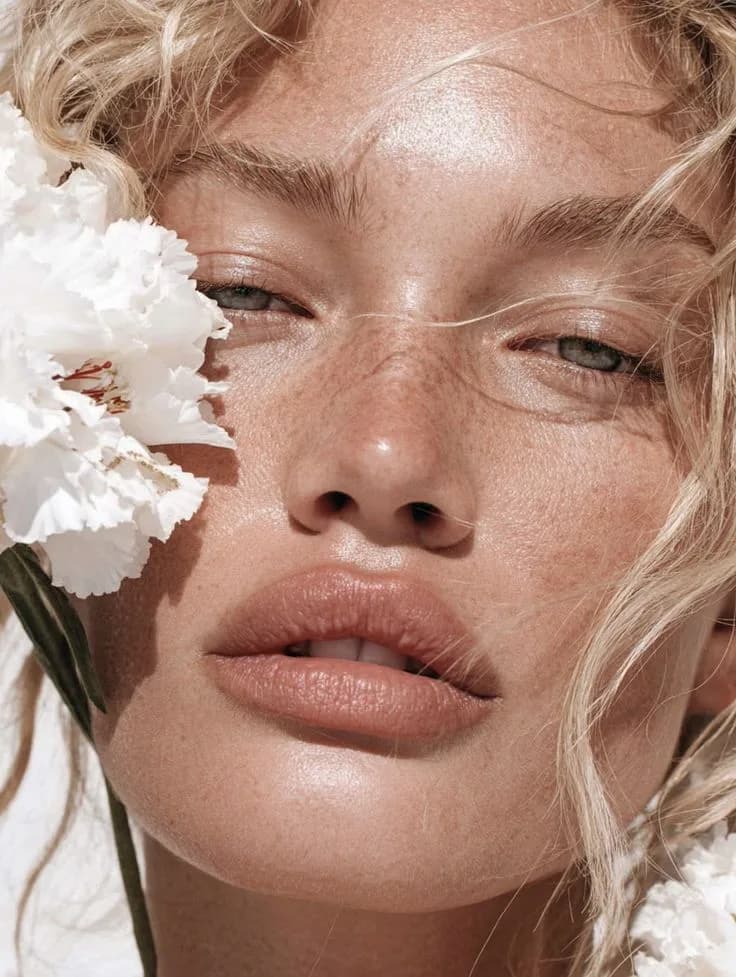 White girl with withe flowers in her skin